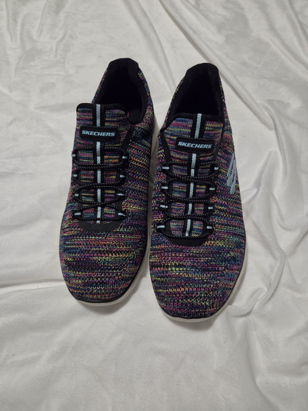Skechers Women's Black Multi-Color Knit Slip-On Sneakers - Picture 1 of 3